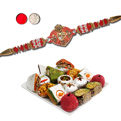 "Rakhi - FR- 8210 A (Single Rakhi), 500gms of Kaju Assorted Sweets - Click here to View more details about this Product